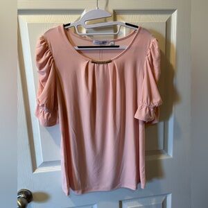 Notations PL LP Petite Large Blush Pink Blouse w/Gathered Sleeves Rhinestone NWT
